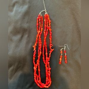 Red coral necklace & earrings